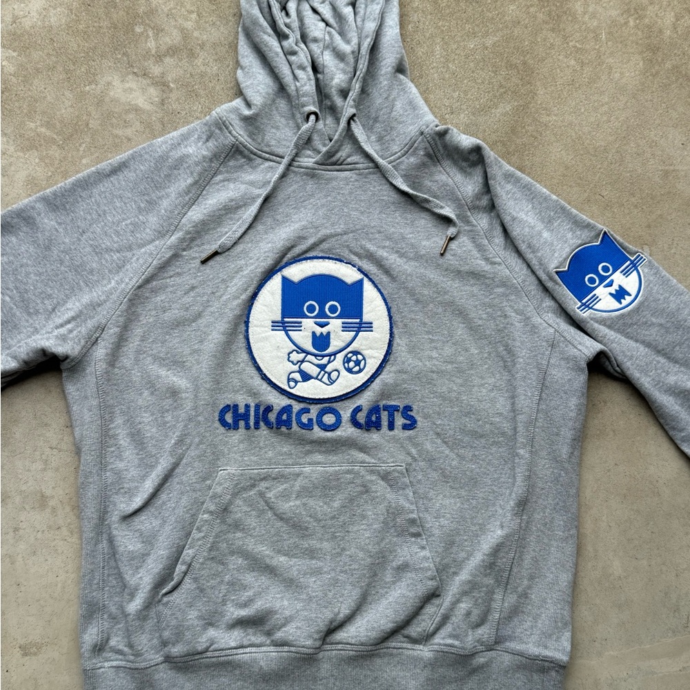 Vintage Ebbets Field Flannels Gray Hoodie with Blue Chicago Cats Logo